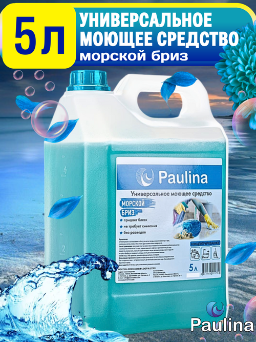 Универсальное моющее средство Paulina 3 в 1, морской бриз, 5 л