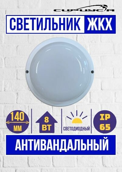 фото Светильник антивандальный светодиодный круглый ЖКХ 8 Вт 140мм