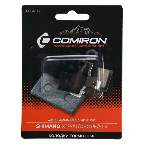 Колодки тормозные органические COMIRON RESIN P05/P09, для тормозных систем: SHIMANO XTR/XT/DEORE/SLX, с пружиной, блистер 2 шт. дисковые тормозные колодки comiron resin p05 p09 органические прямоугольные