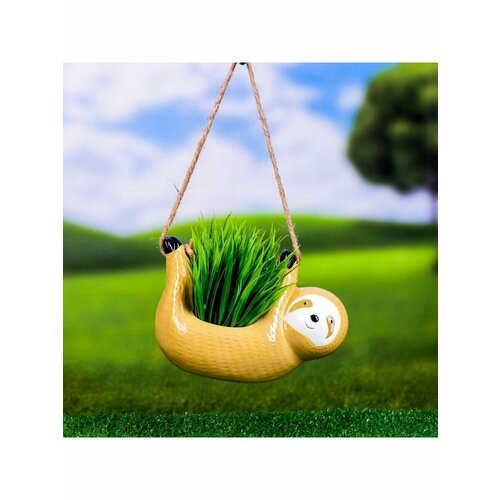 Кашпо подвесное Ленивец 15х11см жёлтое 1328₽