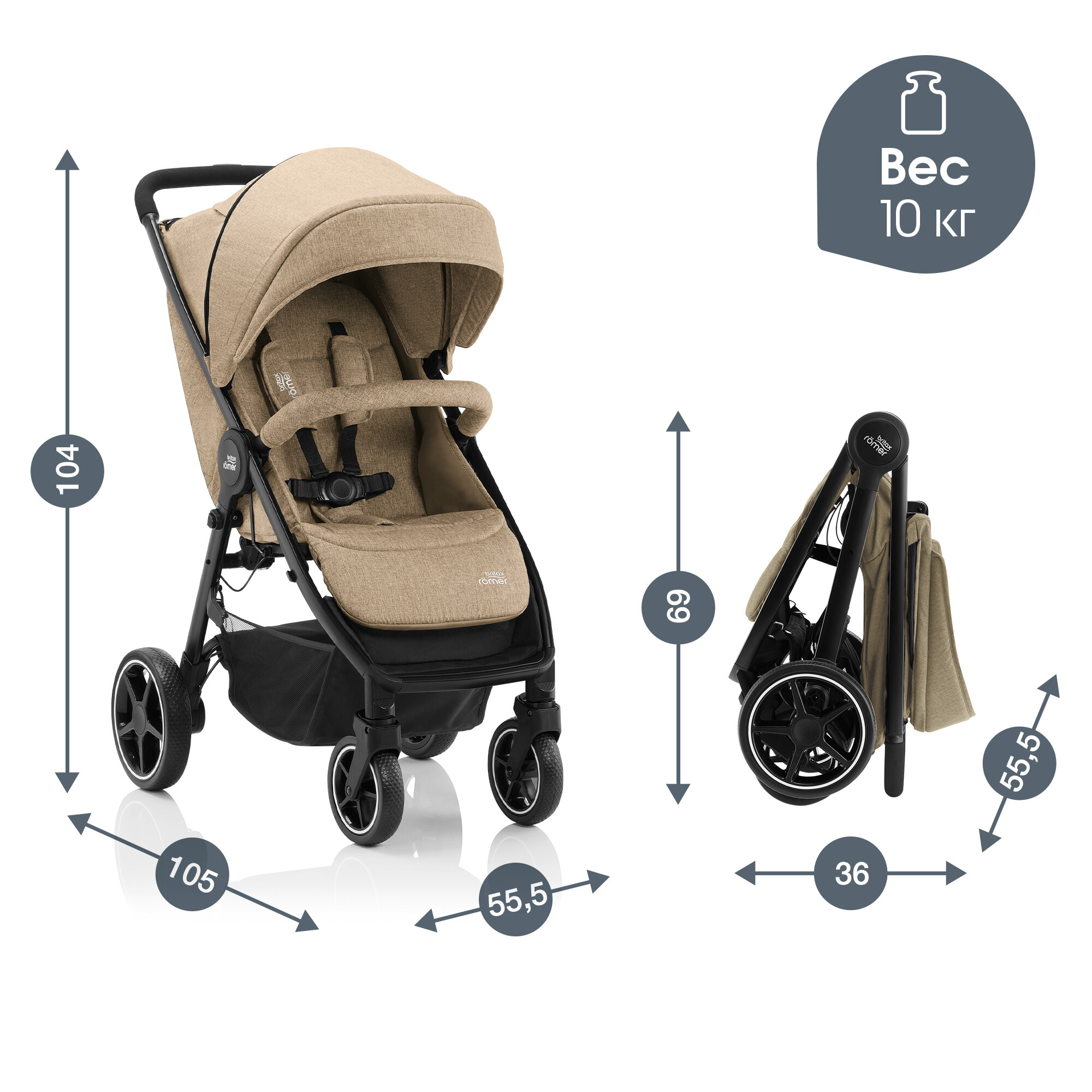 Прогулочная коляска BRITAX ROEMER B-Agile M, Linen Beige [2000032525] - фото №6