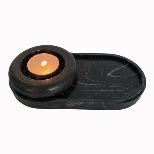 Набор подсвечник на подставке из литьевого мрамора Haifisch черный мрамор 790₽