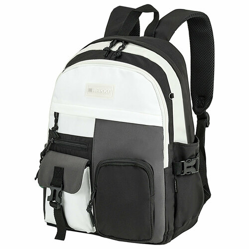 Рюкзак HEIKKI BLOCKS (хейки) универсальный, 2 отделения, черный/серый/белый, 44х32х17 см, 272563