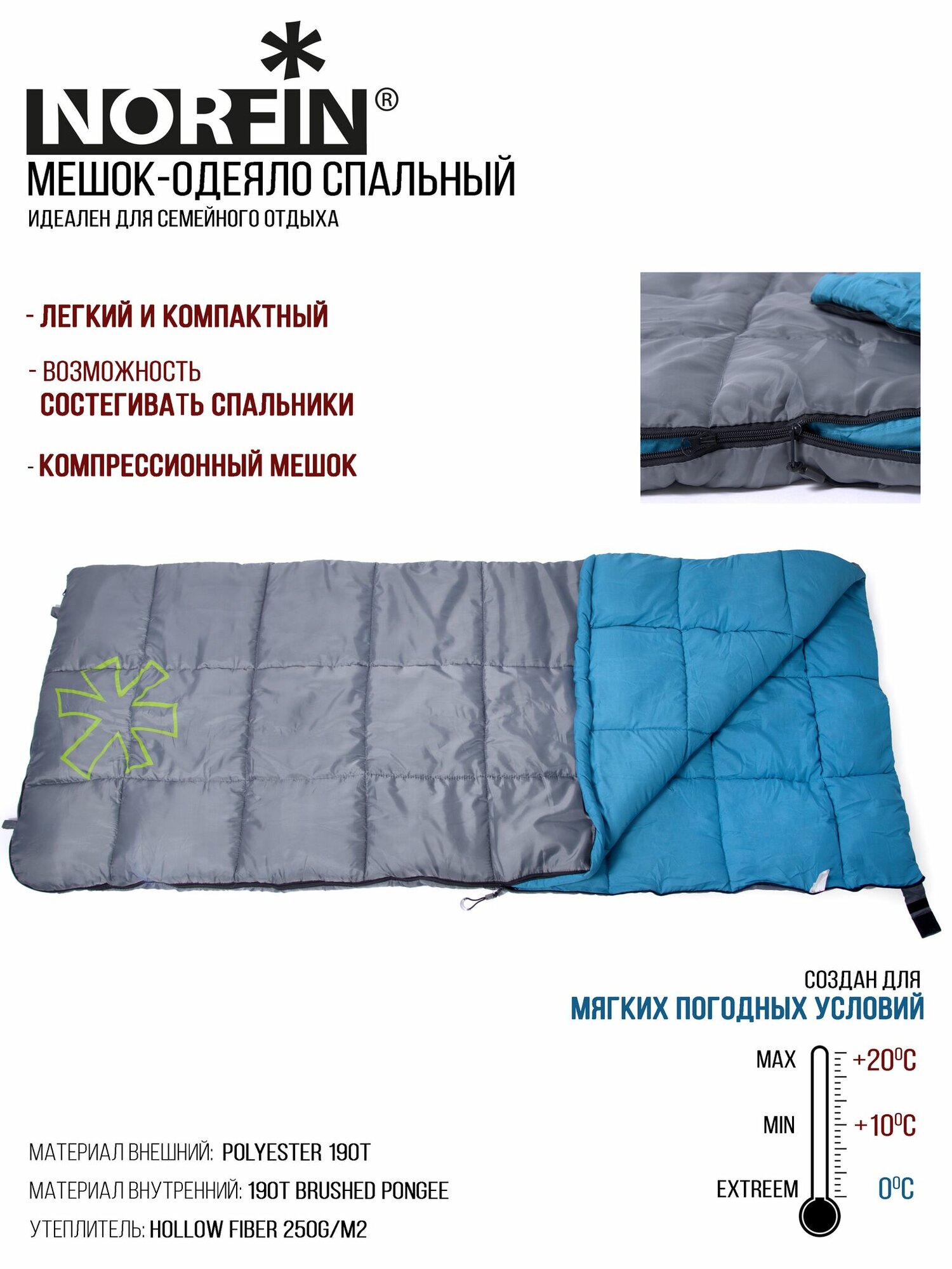 Мешок-одеяло спальный Norfin ALPINE COMFORT 250 L