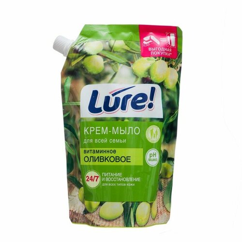Крем-мыло LURE витаминное Оливковое для всей семьи дой-пак, 500 мл (комплект из 9 шт)