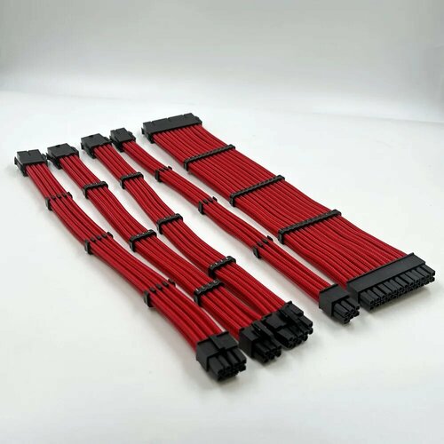 Кастомные удлинители проводов блока питания ПК 30см прозрачные фиксаторы красный 1700₽