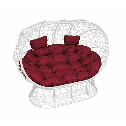 Диван M-group лежебока на подставке с ротангом белый бордовая подушка 28050₽