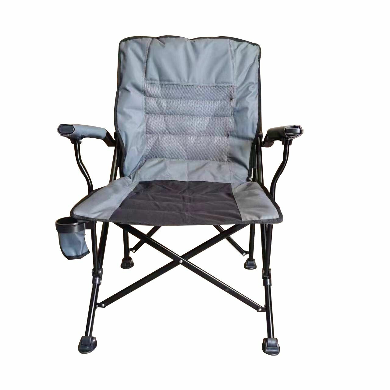 Кресло складное с подлокотниками и подстаканником (серый)