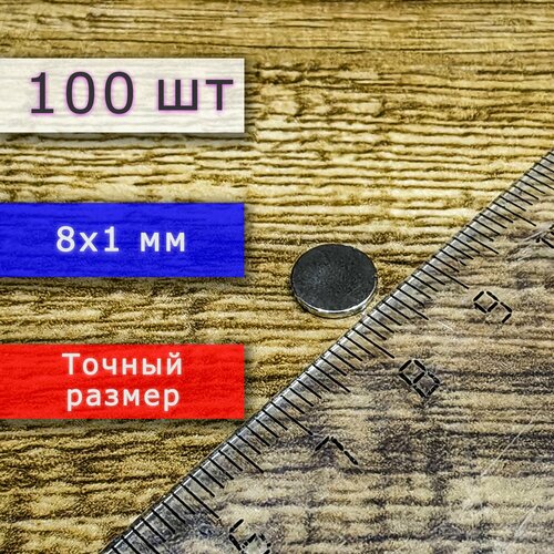Неодимовый магнит универсальный мощный для крепления (магнитный диск) 8х1 мм (100 шт)