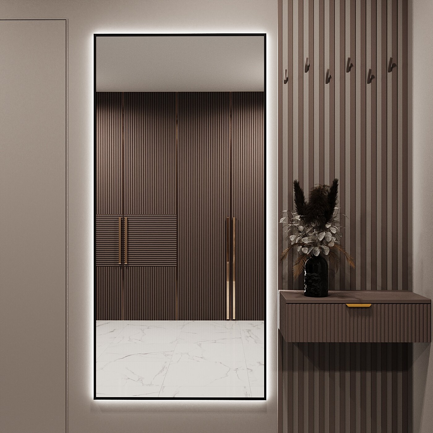 Зеркало с подсветкой в алюминиевой раме настенное Market-house 160х80 см. Свет: Нейтральный Белый 6000К. Черное