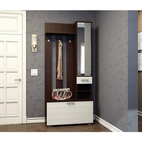 Вешалка в прихожую столплит НИКА В3910 с зеркалом выдвижным ящиком и полками ЛДСП Венге-Лоредо 91х206х35 см 9117₽