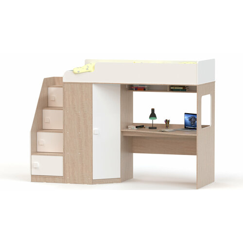 Кровать-чердак с угловым шкафом и столешницей Ridgimmi 11 дуб сонома/белая