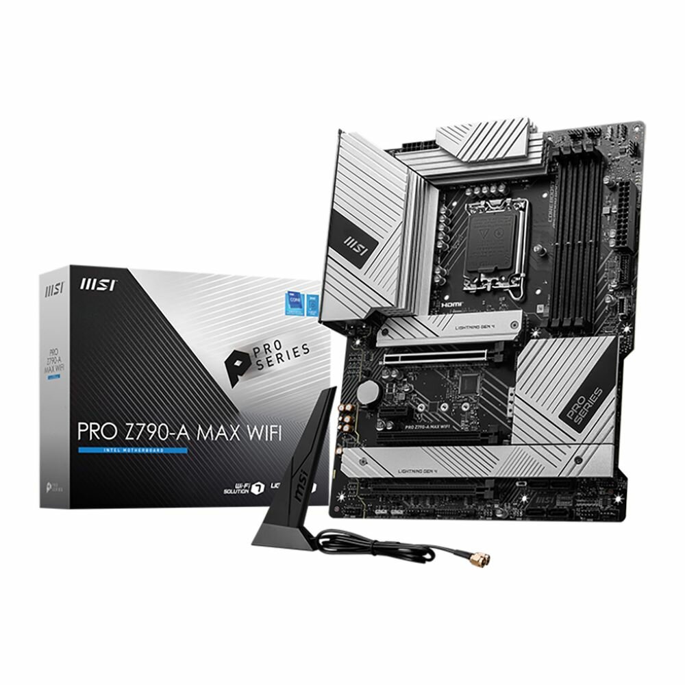 MSI Материнская плата MSI PRO Z790-A MAX WIFI,911-7E07-014 MS-7E07\PRO Z790-A MAX WIFI\601-7E07-070/42\801-7E07-011\STD PRO Z790-A MAX WIFI/Z790/LGA1700/4DDR5/3PCIEx16/1PCIEx1/4M.2/ 6SATA3/ 1USB3.2 Gen2X2/4U PRO Z790-A MAX WIFI