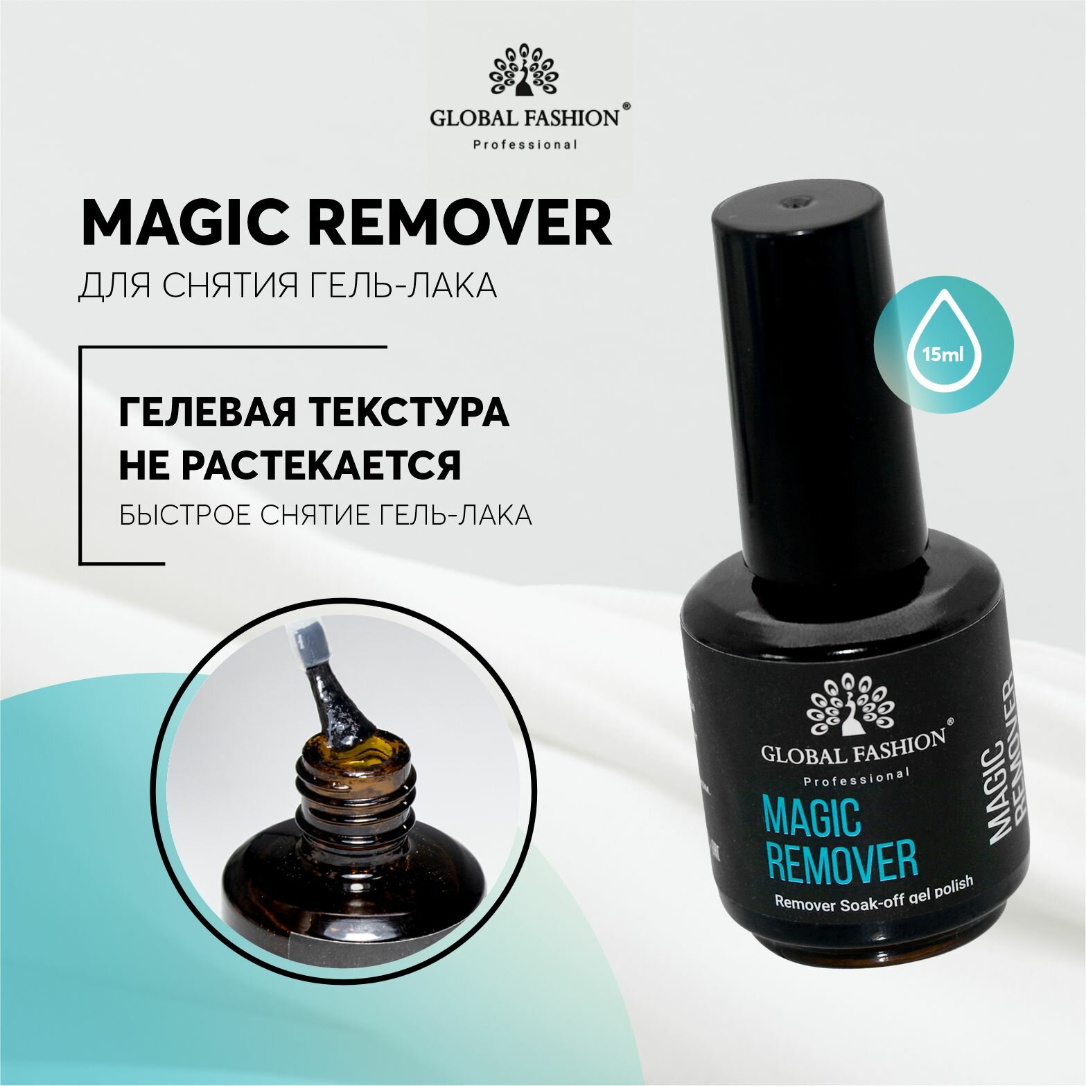 Жидкость для снятия гель лака 15 ml, Magic Remover Global Fashion