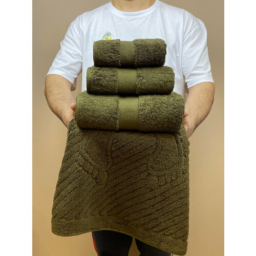 Набор полотенец TM TEXTILE 40x70 50x90 70x140 см 50х70 коврик темно-оливковый 18 4шт плотность 750 3591₽