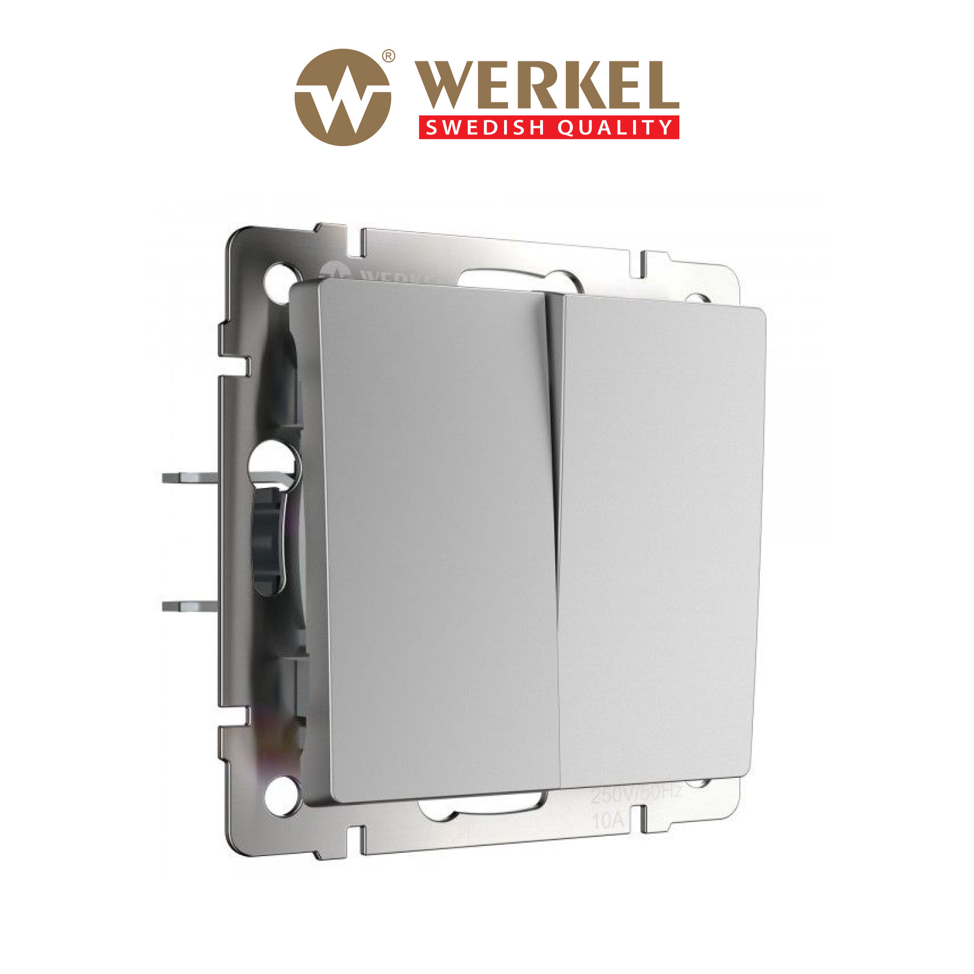 Выключатель двухклавишный без рамки WERKEL WL06-SW-2G Серебряный a029822