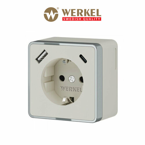 Розетка с заземлением шторками и USB тип AC Werkel Gallant W5071703 слоновая кость с функцией быстрой зарядки IP20 3758₽