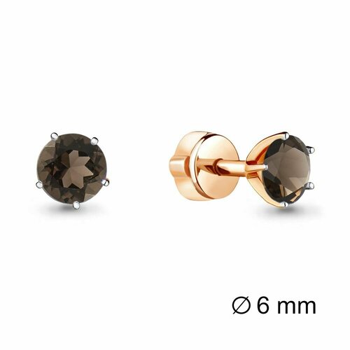 Серьги пусеты серебро, 925 проба, размер 6 мм, золотой, коричневый