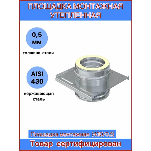 площадка монтажная утепленная corax ф115х200 430 0 5х430 0 5 Площадка монтажная утепленная для дымохода Ф115х200 (430/0,5х430/0,5) CORAX