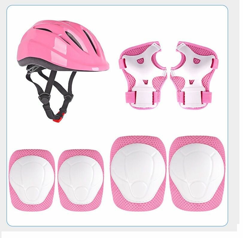 Комплект защиты для роликов, велосипеда, скейтборда для детей 2-6 лет: шлем, наколенники, защита локтей и запястья