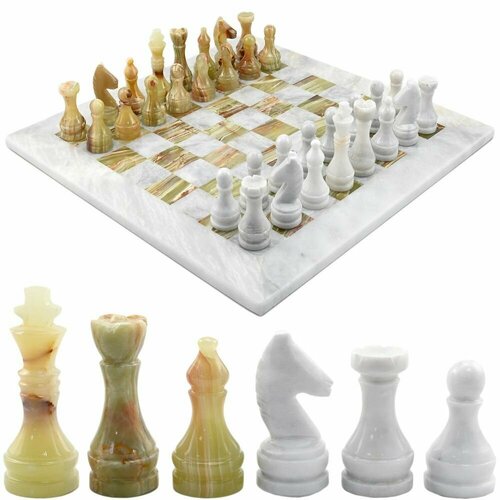 Шахматы из мрамора белого и оникса зеленого