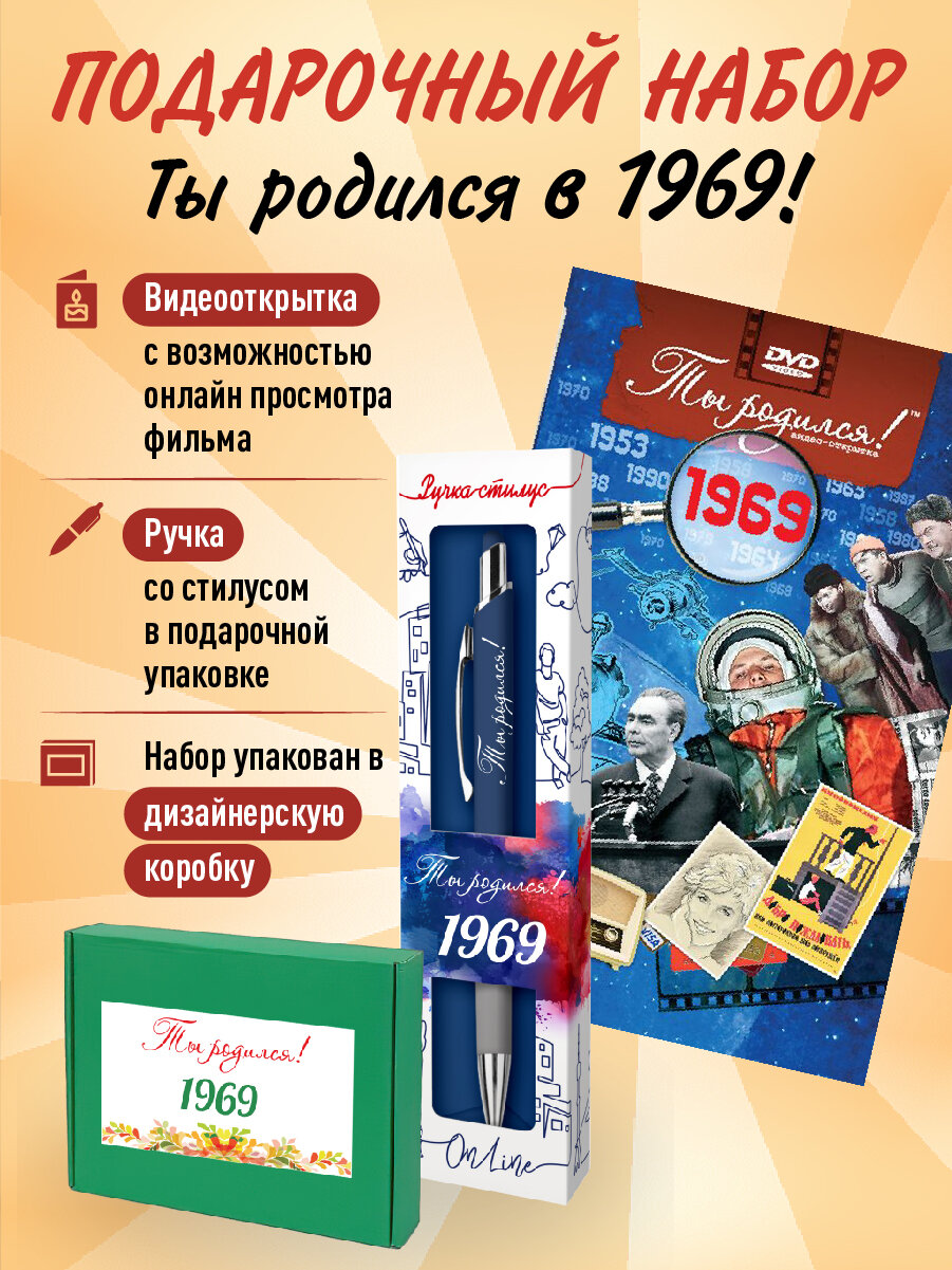 Набор на юбилей 55 лет: видеооткрытка 1969, ручка и подарок