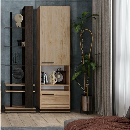 Шкаф-пенал Модена МШ 2 Гикори Рокфорд/ Венге ЛДСП/МДФ, с нишей, полками для гостиной, спальни, дома, дачи 560х2100х406 домани