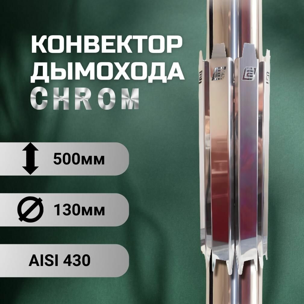 Конвектор дымохода D-130, ERMAK CHROM, L500 (нерж. AISI-430 / 0,5 мм)