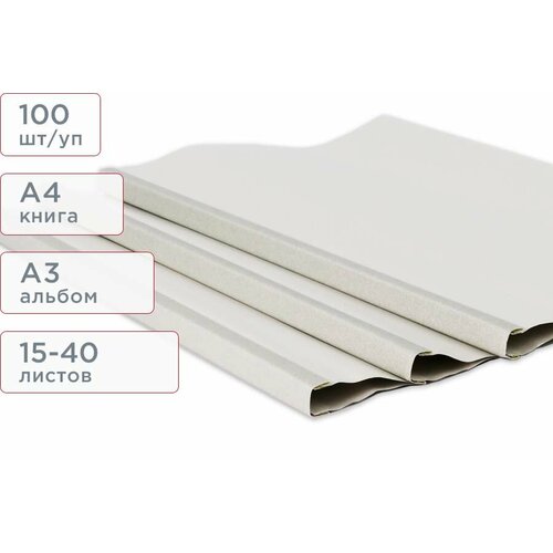 Отрывная термообложка для переплёта А4 книга А3 альбом размер 40 алюминиевый корешок Unibind BackCover 100 штупак 8428₽