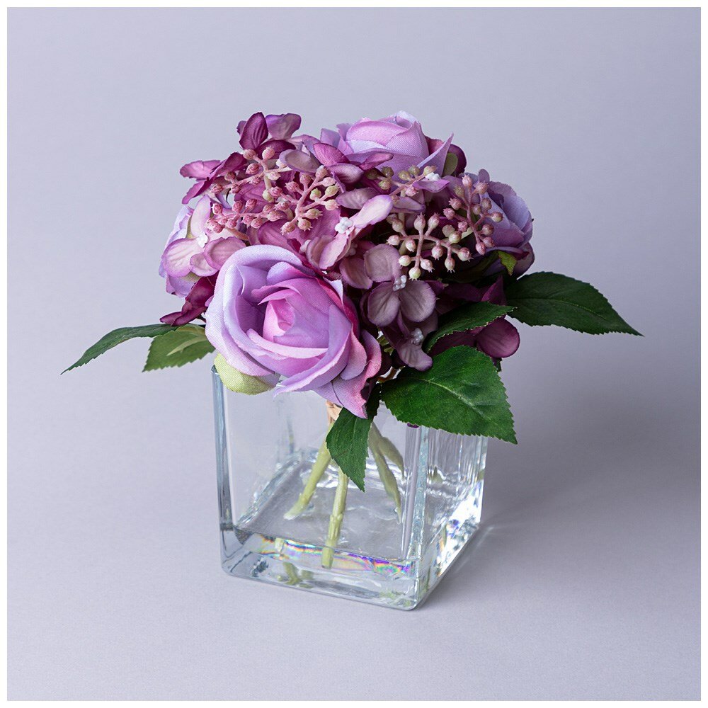 Букет искусственных цветов в квадратной вазе H= 16 см