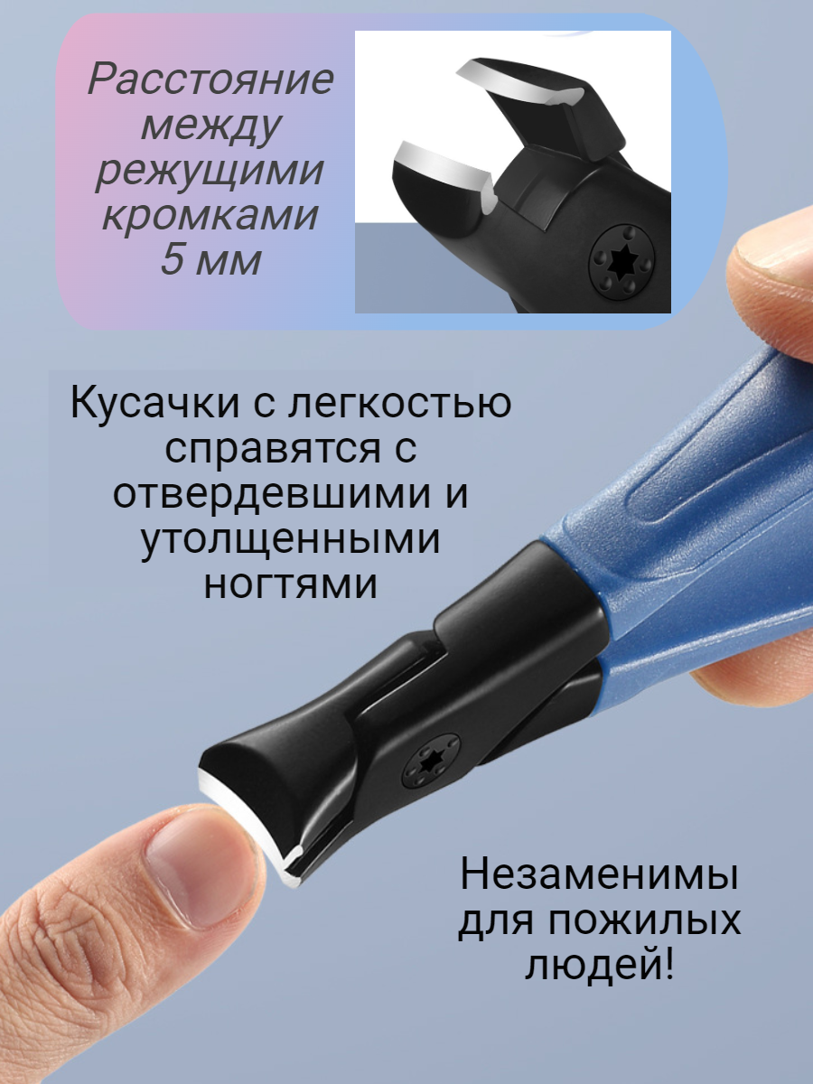 Кусачки для толстых ногтей. Книпсеры усиленные. Синие ручки — фото 1