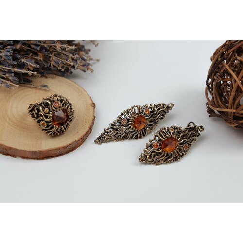 Серьги СИЛА ПРИРОДЫ, серебро, 925 проба, сапфир, бриллиант, цитрин, золотой, оранжевый