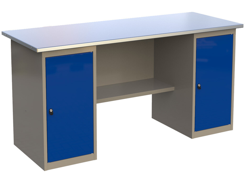 Стол верстак слесарный металлический с 2 тумбами с дверью, 1800 мм, MasterLine, Wellmet ML 1800 ML0/ML0