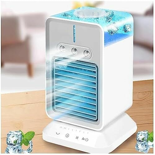 фото VVLXRIC Мобильный мини-кондиционер USB, 3-скоростная система кондиционирования воздуха с отключением звука в помещении, умный кондиционер с таймером на 4 часа для офиса