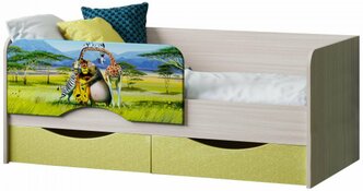 Детская кровать "Юниор-12" , 80x160 см , цвет Ясень шимо светлый / Золотой металлик, ф/п "Мадагаскар"