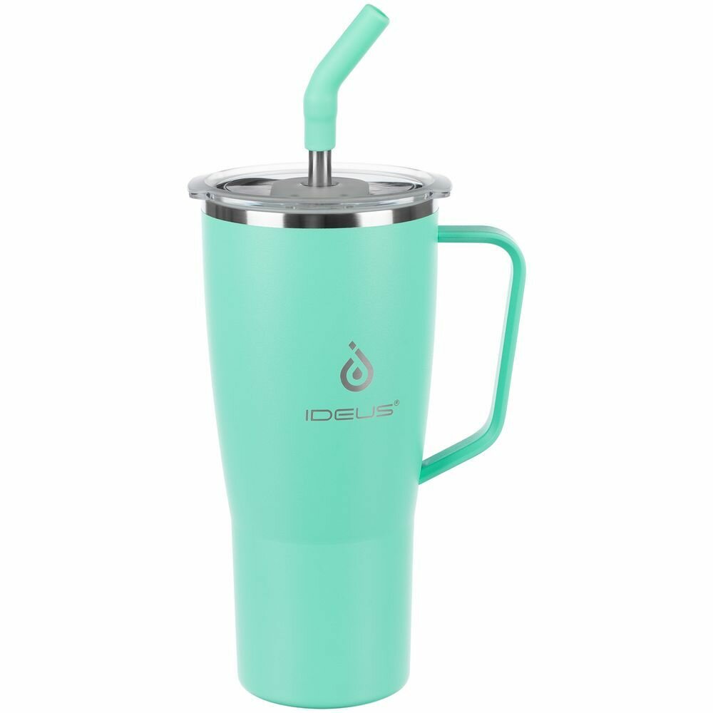 Термокружка, стакан для больших напитков, для бабл ти, для холодных и горячих напитков, Kasumigaoka, бирюзовая, 946 мл — фото 1