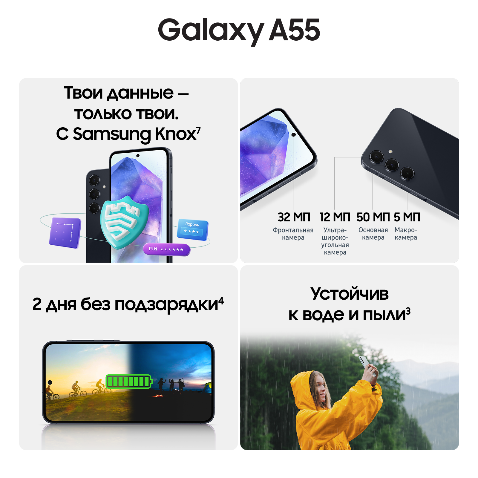 Смартфон Samsung Galaxy A55 5G 8Gb, 128Gb, темно-синий — фото 1