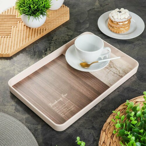 Поднос пластик 35х23 см прямоугольный коричнево-серый Y4-8587 705₽