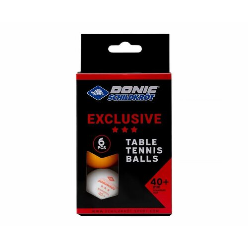 фото Мячики для н/тенниса donic exclusive 3* 40+, 6 штук, белый + оранжевый dfc