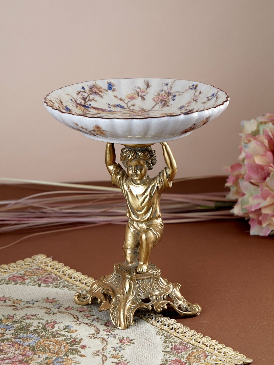 31G2564/C165C/HY0043 Чаша на ангеле 16х16х19см, Фарфор, бронза, Glasar