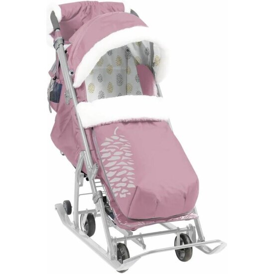 Санки-коляска Nika Ника детям 7-5К Пыльно-розовый с шишкой (серый каркас)