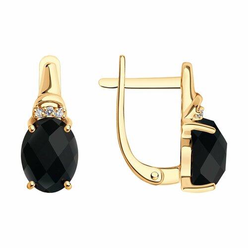 фото Серьги diamant online, красное золото, 585 проба, агат, бриллиант, длина 1.5 см, , черный