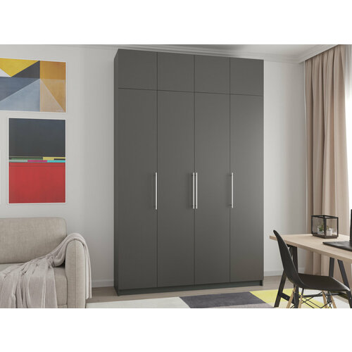 Шкаф распашной Калифорния-4 с антресолью Графит для одежды четырёхдверный 160*200*40 Мегамебель