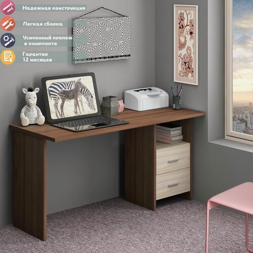 Изображение товара Стол компьютерный Мэрдэс СКЛ-Прям150 ШК Шамони/Карамель, с тумбой, прямой, 150 х 60 х 77 см