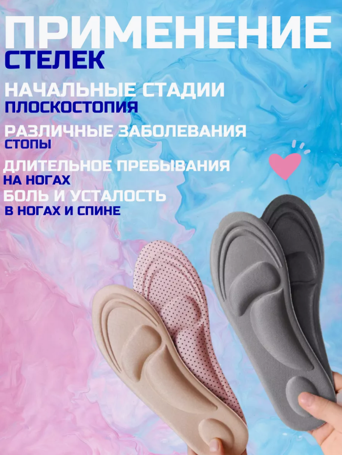 Изображение Стельки 4D, ортопедические, для обуви, мягкие, анатомические