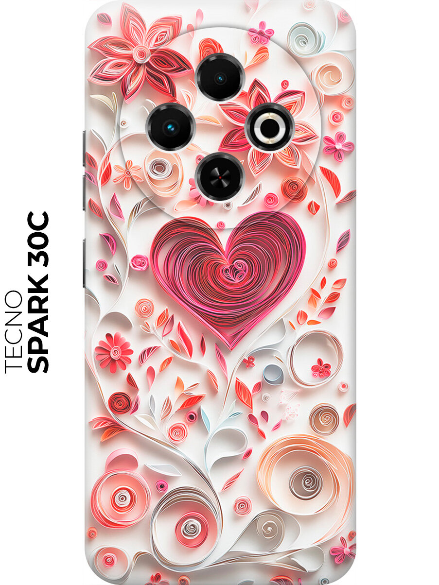Силиконовый чехол на Tecno Spark 30C с принтом "Сердце и цветы"