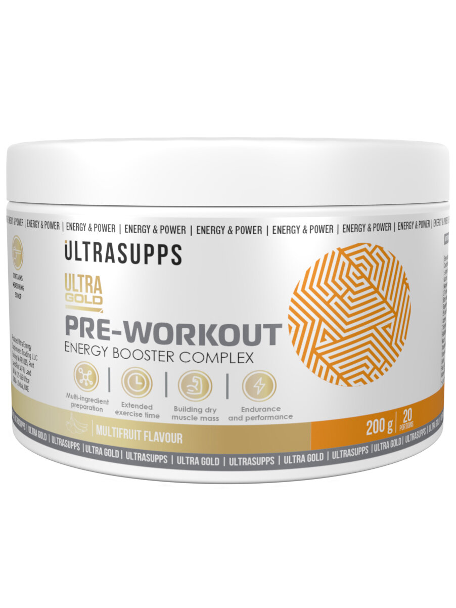 Предтреник для силы выносливости энергии UltraSupps Ultra Gold Pre-Workout - 200 г мультифрукт