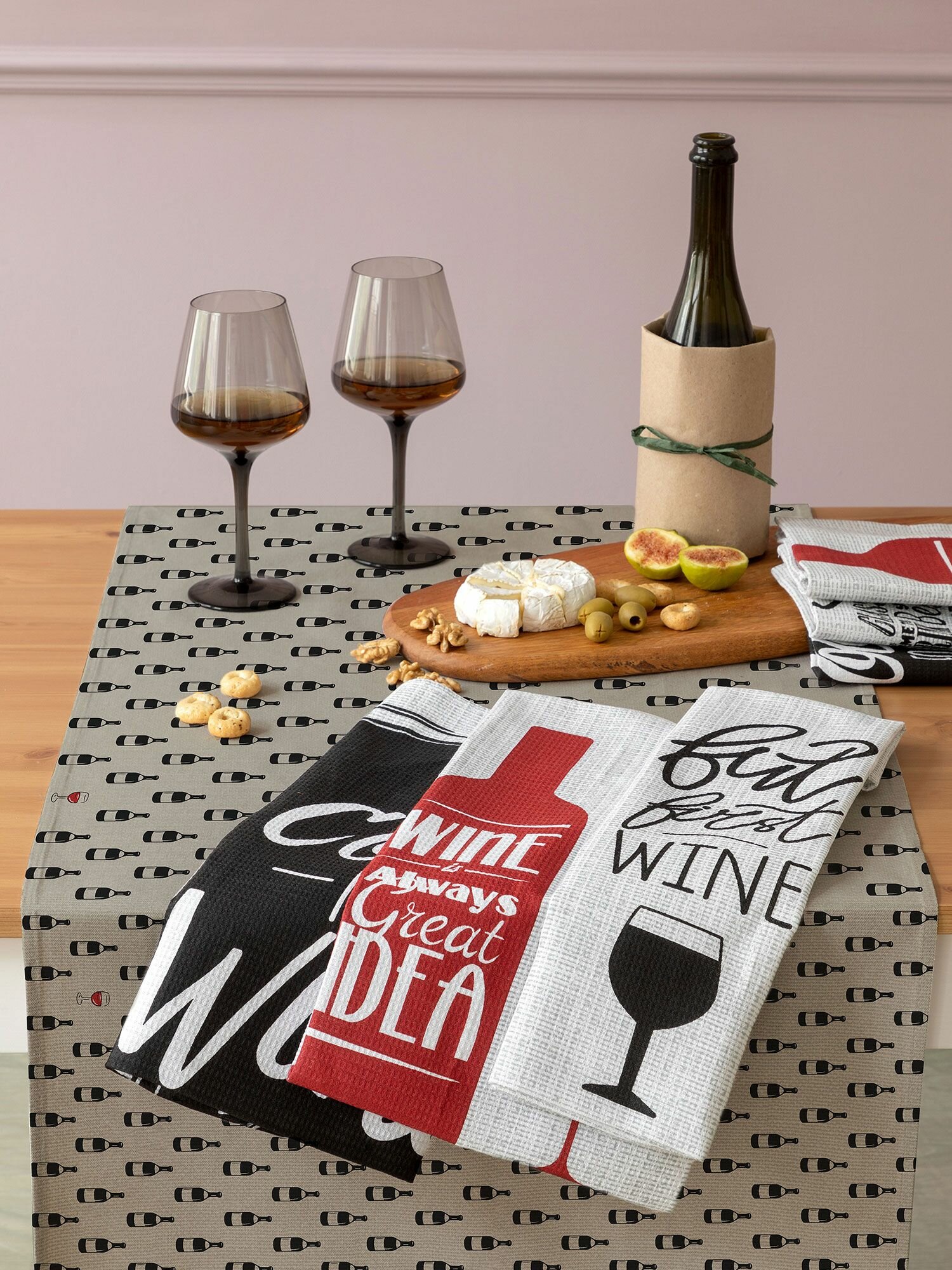 Унисон Полотенце кухонное вафельное 6 шт 45х60, Хлопок 100% Wine — фото 1