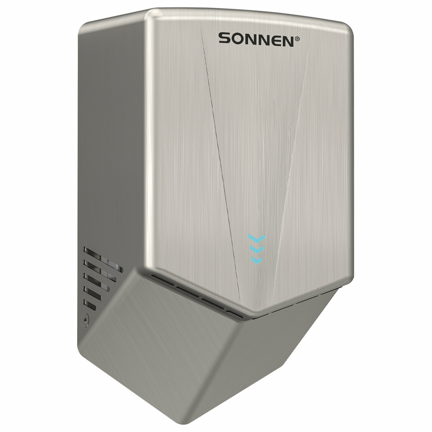 Сушилка для рук высокоскоростная антивандальная SONNEN K2022A, 1300 Вт, 150 м/с, IPX1, 72 дБ, нержавеющая сталь, 607191