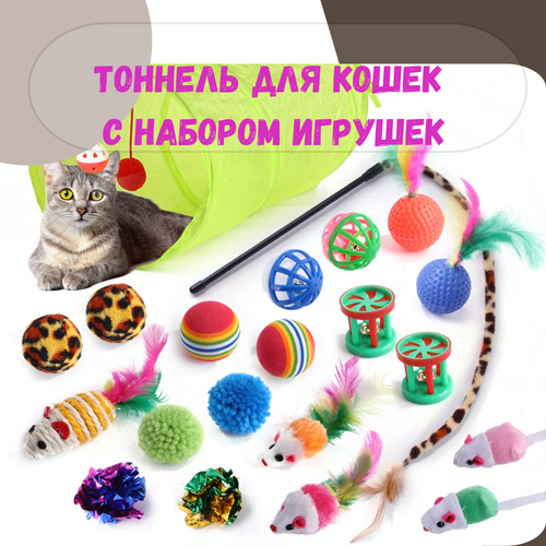 Тоннель для кошек и небольших собак с набором игрушек 21 предмет